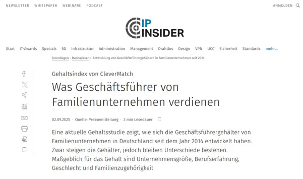 CleverMatch @ IP Insider: Was Geschäftsführer von Familienunternehmen verdienen
