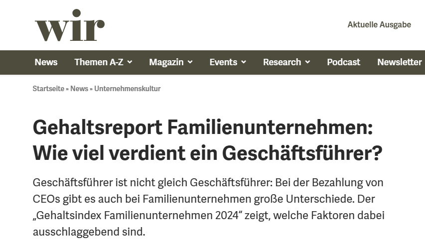 CleverMatch&nbsp;@Wir Magazin: Gehaltsreport Familienunternehmen: Wie viel verdient ein Geschäftsführer?